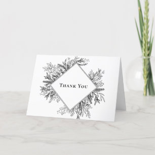 White and Black Greenery Wedding Thank You Card