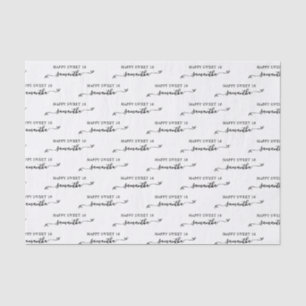 White and Black Happy Sweet 16 Cute Bow Name Tissue Paper