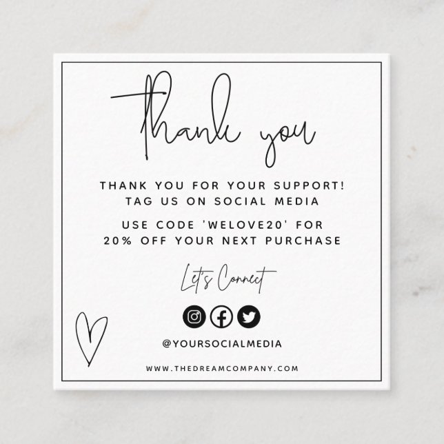 White and Black Heart Mini Business Card (Front)