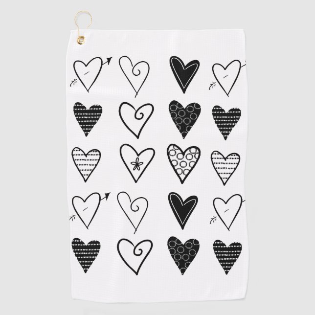 White and Black Hearts Golf Towel (Front)