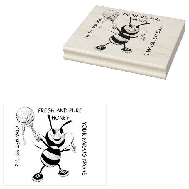 White and black honey bee 5x4 rubber stamp (Stamped)