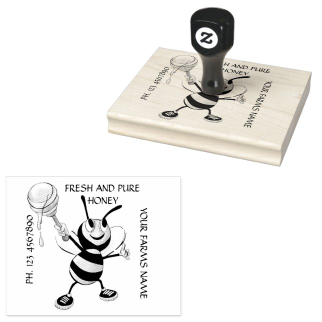 White and black honey bee 5x4 rubber stamp (Stamped)