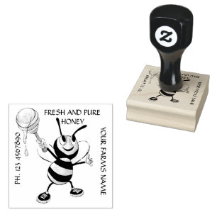 White and black honey bee rubber stamp