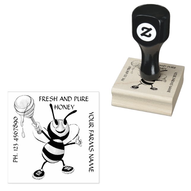 White and black honey bee rubber stamp (Stamped)