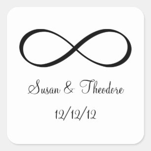 White and Black Infinity Symbol Save the Date Square Sticker