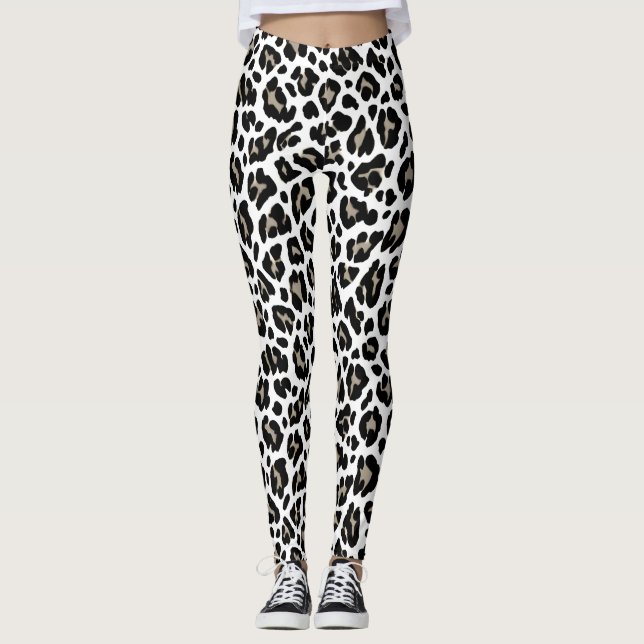White and Black Leopard Print Leggings (Front)