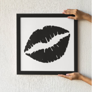 White and Black Lipstick Kiss Poster