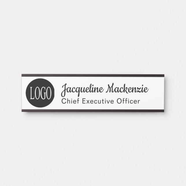 White and Black Logo Long Title Office Door Signs (Front)