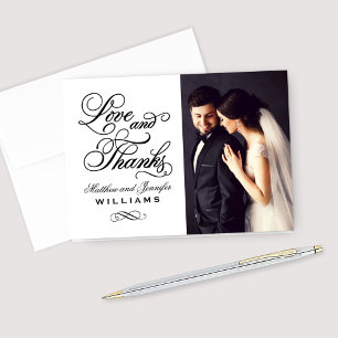 White and Black Love and Thanks Wedding Thank You Card