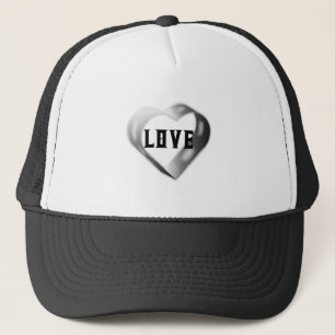 White and Black Love Heart text image Baseball Trucker Hat