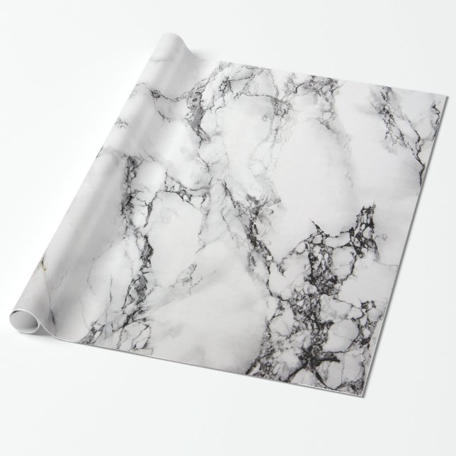 White And Black Marble Texture Wrapping Paper (Unrolled)