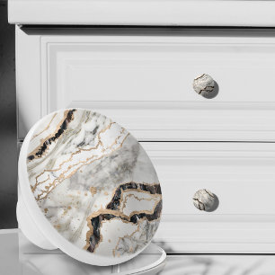 White and Black Marble Textures Abstract Ceramic Knob