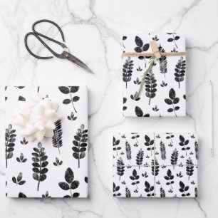 White And Black Meadow Ink Stamp Wrapping Paper Sheet