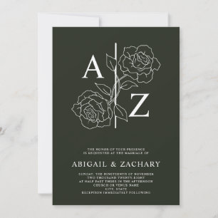White and Black Minimal Monogram Wedding Invitation