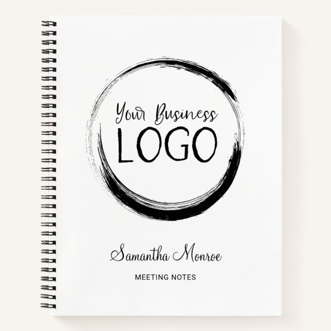 White and Black Minimalist Business Logo Meeting Notebook (Front)