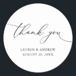 White and Black Minimalist Wedding Thank You Classic Round Sticker<br><div class="desc">Our modern minimalist thank you sticker/seal has "thank you" written in modern calligraphy script and can be fully customised with your name,  dates and background colour.</div>