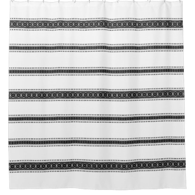 White and Black Modern Boho Bohemian Pattern Shower Curtain (Front)