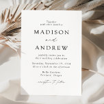 White and Black Modern Elegance Wedding Invitation<br><div class="desc">Minimalist,  modern wedding invitation featuring your wedding details in black lettering with calligraphy script accents. The white background can be changed to a colour of your choice. Designed to coordinate with our Modern Elegance wedding collection.</div>