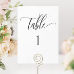 White and Black, Modern Minimalist Table Number<br><div class="desc">Modern and elegant minimalist style white and black table number with modern handwritten calligraphy details. A clear area on the bottom allows you to use all kinds of table number holders or frames without obstructing the number. Modern medium-size card for a sleek, simple look. Available in a variety of sizes....</div>