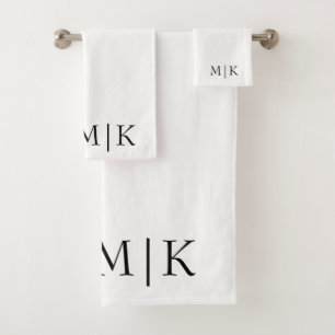 White and Black   Modern Monogram Bath Towel Set