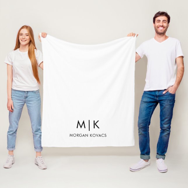 White and Black | Modern Monogram Fleece Blanket (In Situ)