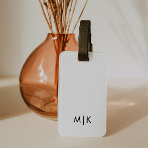 White and Black Modern Monogram Luggage Tag