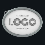 White and Black Modern Rectangular Logo Belt Buckle<br><div class="desc">Add your own modern style rectangular black or colourful business logo image to create promotional oval shape belt buckle.
Customise the font style,  size and black colour to match your business needs.
Change the white background colour as needed to match your company's colours.</div>