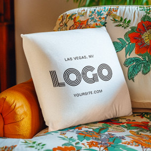 White and Black Modern Rectangular Logo Cushion