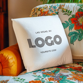 White and Black Modern Rectangular Logo Cushion