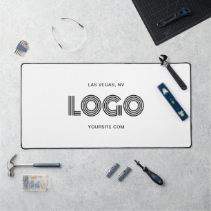 White and Black Modern Rectangular Logo Desk Mat