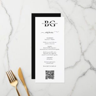 White and Black Monogram Initials QR Code Wedding Menu