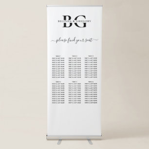 White and Black Monogram Wedding Seating Chart Retractable Banner