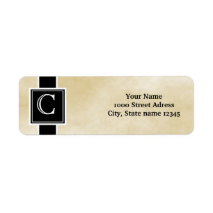 White and Black Monogrammed Return Address Label