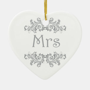 White and Black Mr & Mrs Wedding Favour Ornament. Ceramic Tree Decoration