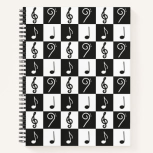 white and black music pattern notebook