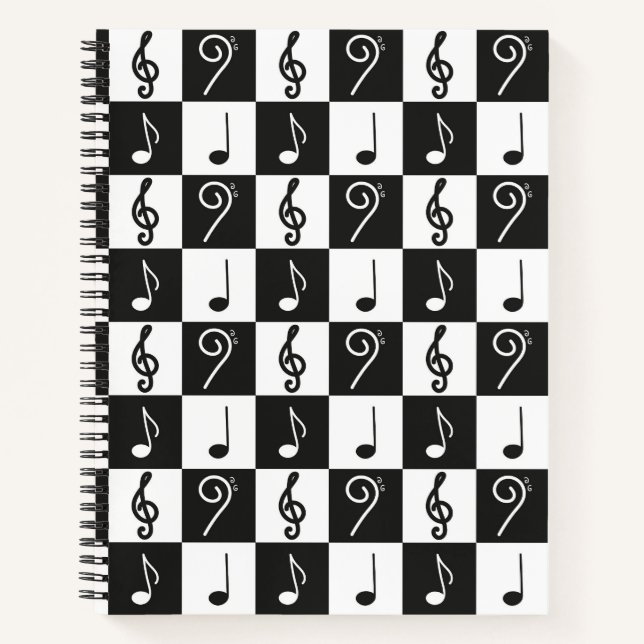 white and black music pattern notebook (Front)