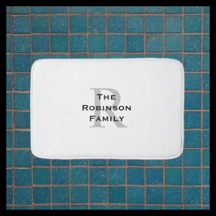 White and Black Name Classic Monogrammed  Bath Mat
