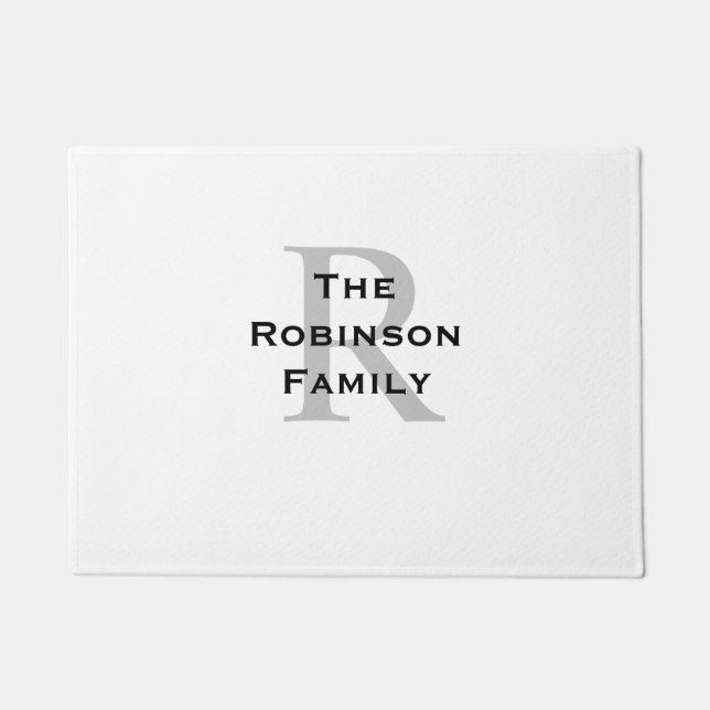 White and Black Name Monogrammed  Doormat (Front)
