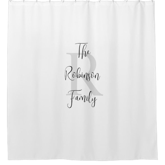 White and Black Name Monogrammed Paper Guest Towel Shower Curtain (Front)