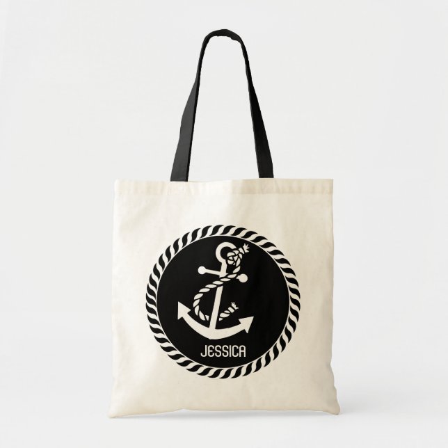 White And Black Nautical Anchor 2 Tote Bag (Front)