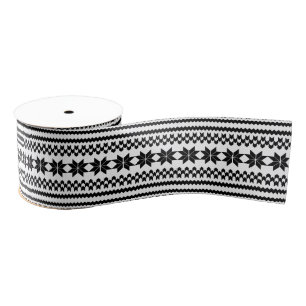 White and Black Nordic Christmas Sweater Pattern Grosgrain Ribbon