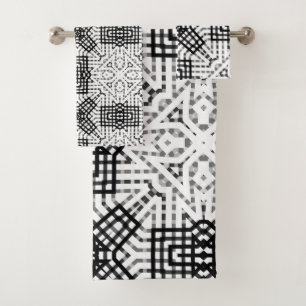 White and black openwork geometric pattern Anna Bath Towel Set