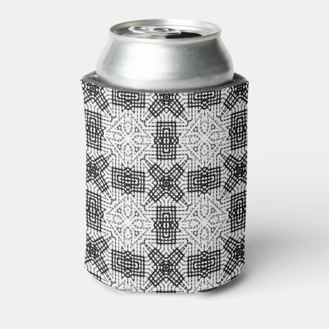 White and black openwork geometric pattern Anna Can Cooler (Can Back)