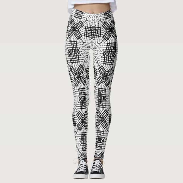 White and black openwork geometric pattern Anna Leggings (Front)