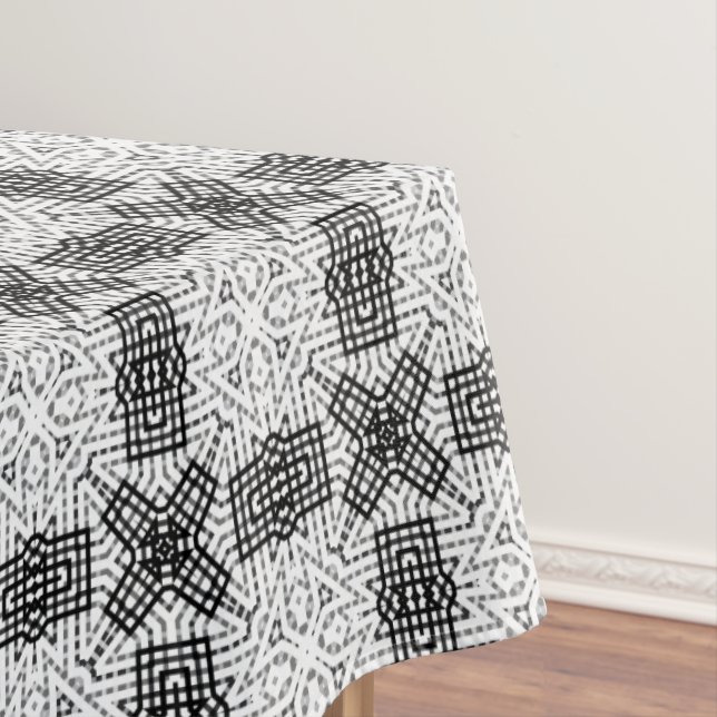 White and black openwork geometric pattern Anna Tablecloth (In Situ)