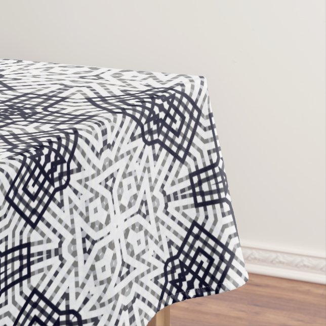 White and black openwork geometric pattern Anna Tablecloth (In Situ)