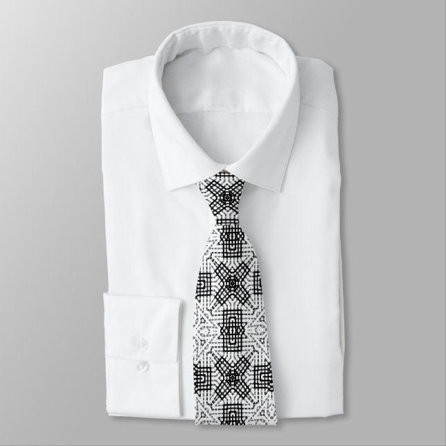 White and black openwork geometric pattern Anna Tie (Tied)