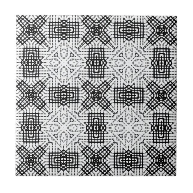 White and black openwork geometric pattern Anna Tile (Front)