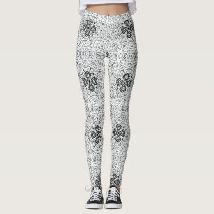 White and black openwork geometric pattern Elsa Leggings