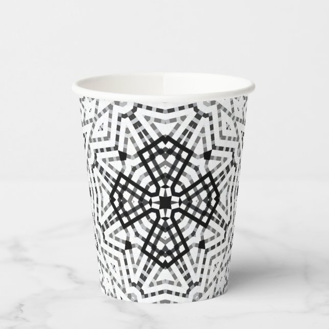 White and black openwork geometric pattern Elsa Paper Cups (Left)